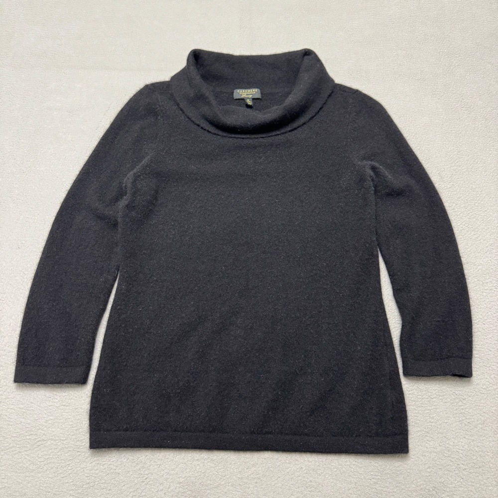 Charter Club Sweater Women M Black 100% Cashmere Cowl Neck 3/4 Sleeve Pullover